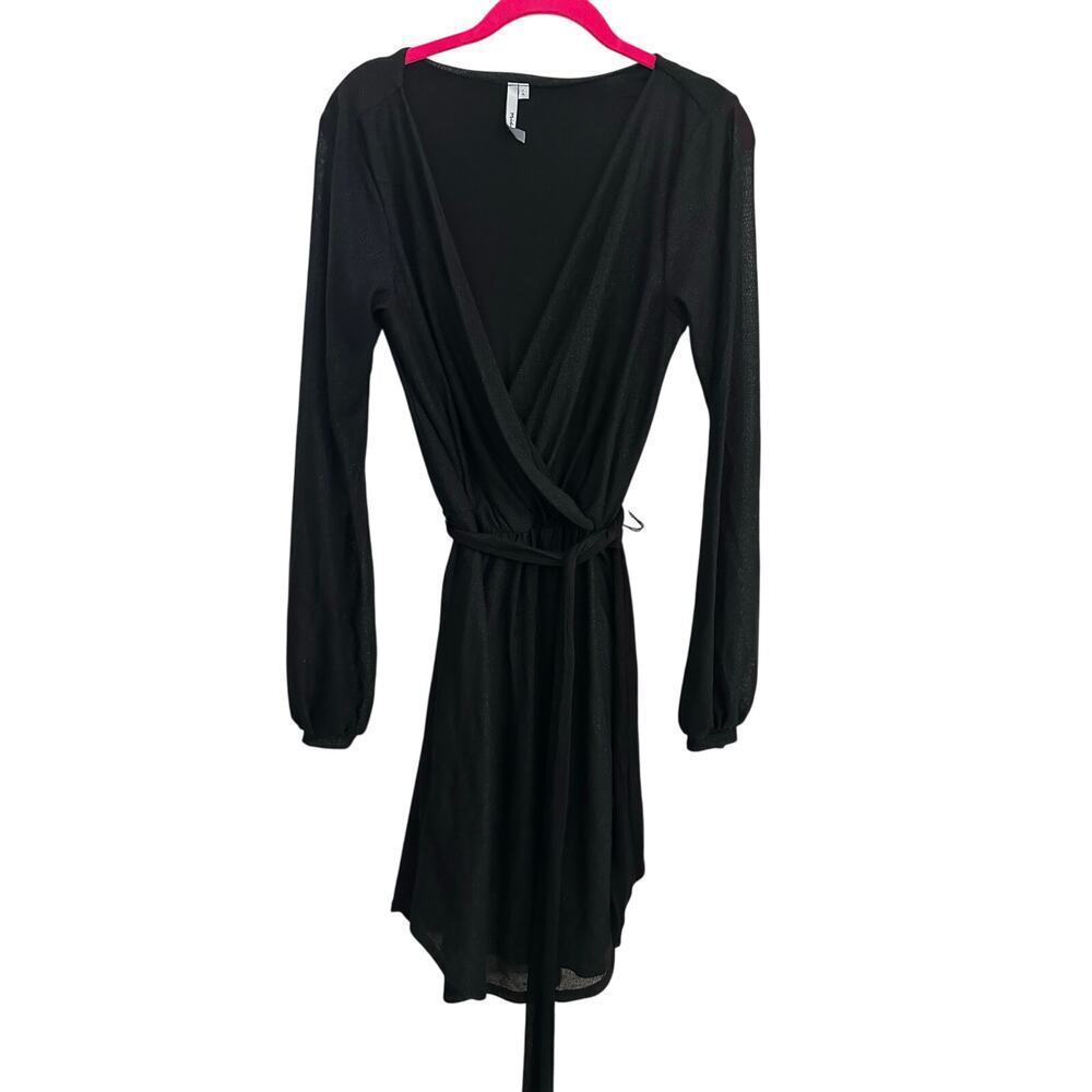 Michael Stars Women's Black V-Neckline Long Sleeves Wrap Dress Size Large
